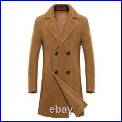 Men's Shearling Double Breasted Trench Coat Outwear Overcoat Wool Cashmere New L