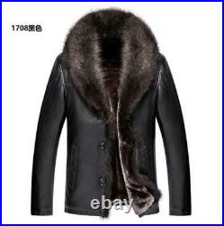 Men's Sheepskin Jacket Short Coat Big Fur Collar Single Breasted Fur Lined New L