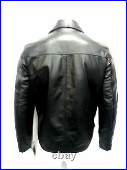 Men's Sheepskin Leather Handmade Jacket Motorcycle Biker Slim Fit Black Zip Coat