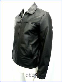 Men's Sheepskin Leather Handmade Jacket Motorcycle Biker Slim Fit Black Zip Coat