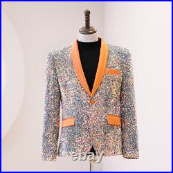 Men's Short Slim Fit Sequins Coat One Button Party DJ Blazers Stage Dance Jacket