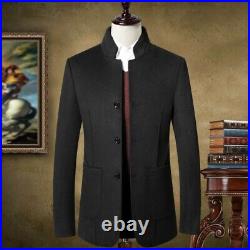Men's Single Breasted Stand collar Woolen Jacket Slim Fit Business Long sleeve L