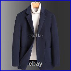 Men's Single Breasted Wool Blend Blazers Jacket Coat Business Outwear Pocket 3XL