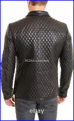 Men's Snap Button Genuine Lambskin Real Leather Jacket Quilted Western Coat