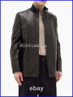 Men's Stand Collar Genuine Lambskin Real Leather Jacket Western Trendy Coat