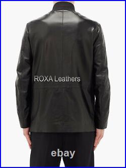 Men's Stand Collar Genuine Lambskin Real Leather Jacket Western Trendy Coat