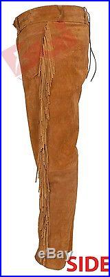 Men's Suede Western Cowboy Leather Pant with Fringe All Sizes Available