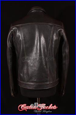 Men's'TRUCKER' Black / Beige Stitch Western Real Cowhide Leather Classic Jacket