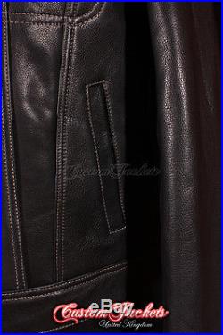 Men's'TRUCKER' Black / Beige Stitch Western Real Cowhide Leather Classic Jacket