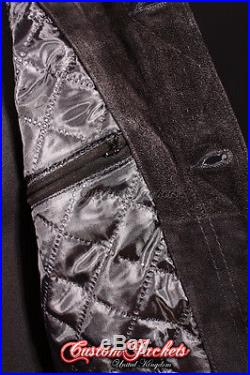 Men's TRUCKER Black SUEDE Stitch Western Real Cowhide Leather Classic Jacket