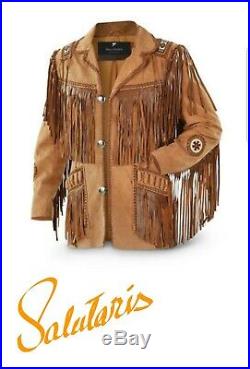 Men's Traditional Cowboy Western Leather Jacket With Fringe Bone and Beads 7700
