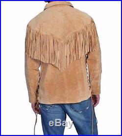 Men's Traditional Western Suede Leather Mountain Man Shirt With Fringes Jacket