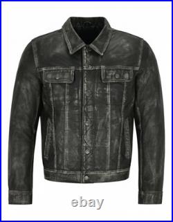 Men's Truckers Black Vintage Real Leather Jacket Napa Casual Western Style