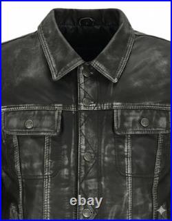 Men's Truckers Black Vintage Real Leather Jacket Napa Casual Western Style