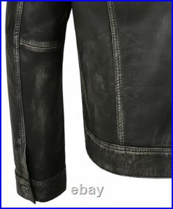 Men's Truckers Black Vintage Real Leather Jacket Napa Casual Western Style