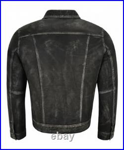 Men's Truckers Black Vintage Real Leather Jacket Napa Casual Western Style
