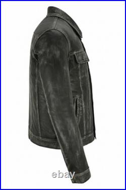 Men's Truckers Black Vintage Real Leather Jacket Napa Casual Western Style