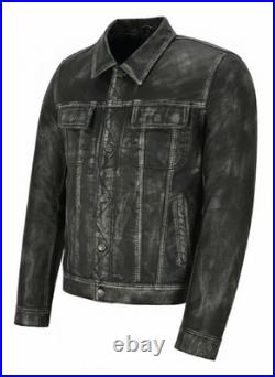 Men's Truckers Black Vintage Real Leather Jacket Napa Casual Western Style