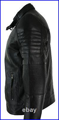 Men's Western Black Pure Genuine Lambskin Leather Jacket Moto Biker Stand Collar
