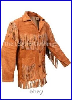 Men's Western Cowboy Fringed Suede Brown Jacket Coat