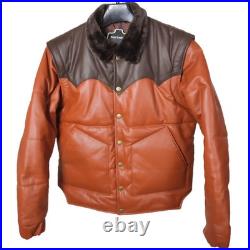 Men's Western Cowboy Leather Jacket Brown & Tan Real Fur Collar Coat Men's Western Cowboy Leather Jacket Brown & Tan Real Fur Collar Coat