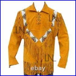 Men's Western Handmade Fringe Style Button Collar Suede Leather Fashion Jacket Men's Western Handmade Fringe Style Button Collar Suede Leather Fashion Jacket