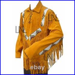 Men's Western Handmade Fringe Style Button Collar Suede Leather Fashion Jacket Men's Western Handmade Fringe Style Button Collar Suede Leather Fashion Jacket