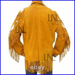 Men's Western Handmade Fringe Style Button Collar Suede Leather Fashion Jacket Men's Western Handmade Fringe Style Button Collar Suede Leather Fashion Jacket