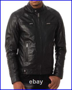 Men's Western Outfit Genuine Sheepskin 100% Leather Jacket Black Plain Coat