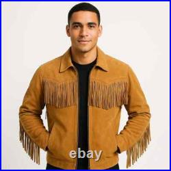 Men's Western Suede Leather Fringe Jacket Brown Cowboy Style Vintage Coat Men's Western Suede Leather Fringe Jacket Brown Cowboy Style Vintage Coat