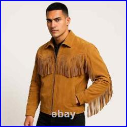 Men's Western Suede Leather Fringe Jacket Brown Cowboy Style Vintage Coat Men's Western Suede Leather Fringe Jacket Brown Cowboy Style Vintage Coat