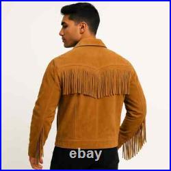 Men's Western Suede Leather Fringe Jacket Brown Cowboy Style Vintage Coat Men's Western Suede Leather Fringe Jacket Brown Cowboy Style Vintage Coat