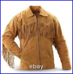 Men's Western Suede Leather Fringe Jacket Brown Cowboy Style Vintage Coat Men's Western Suede Leather Fringe Jacket Brown Cowboy Style Vintage Coat