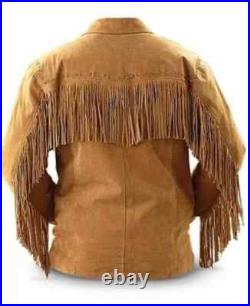 Men's Western Suede Leather Fringe Jacket Brown Cowboy Style Vintage Coat Men's Western Suede Leather Fringe Jacket Brown Cowboy Style Vintage Coat