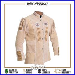 Men's Western Suede Leather Fringe Jacket Native American Cowboy Shirt Style Men's Western Suede Leather Fringe Jacket Native American Cowboy Shirt Style