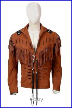 Men's Western/Traditional Cowboy Real Leather Suede Jacket/Coat Fringes/Beads