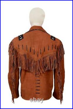 Men's Western/Traditional Cowboy Real Leather Suede Jacket/Coat Fringes/Beads