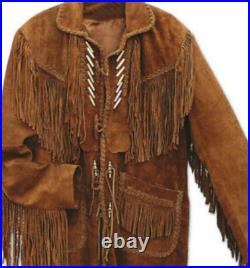Men's Western Wear Suede Leather Jacket Fringe Style Native American Coat