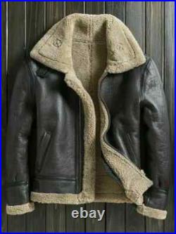 Men's Western Winter Wool Lamb Faux Fur Aviator Leather Jacket B3 Bomber Jacket