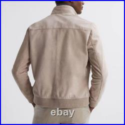 Men's White Bomber jacket Real Cowhide Leather jacket Outwear Aviator Pilot Coat