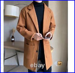 Men's Windbreaker Casual Wool Blend Single-Breast Thicken Jackets Coats Outwear