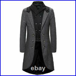 Men's Woolen Blazer Jacket Tailcoat Double Breasted Trench Coat Outwear Slim Fit