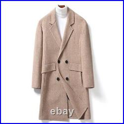 Men's Woolen Jacket Double Breasted Overcoat Outwear Business Trench Coat New L