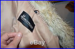 Men's large L tan coyote white fox fur leather coat jacket western fringe style