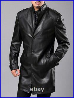 Mens 100% Sheepskin Leather Jackets Long Business Casual Trench Coats Plus G49
