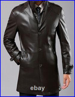 Mens 100% Sheepskin Leather Jackets Long Business Casual Trench Coats Plus G49