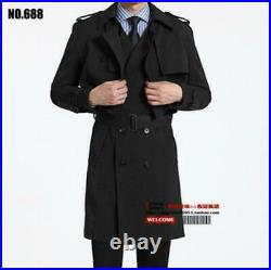 Mens 2Pcs Suits Double Breasted Mid Long Trench Vest Short Jackets Coat Overcoat