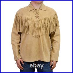 Mens American Coat Western Wear Unique Tan Suede Cowboy Fringe Native Jacket