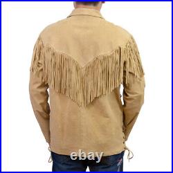 Mens American Coat Western Wear Unique Tan Suede Cowboy Fringe Native Jacket