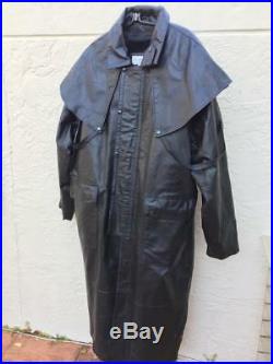 Mens Black Leather Western Motorcycle Duster Long Outback Trench Coat Sz 2xl